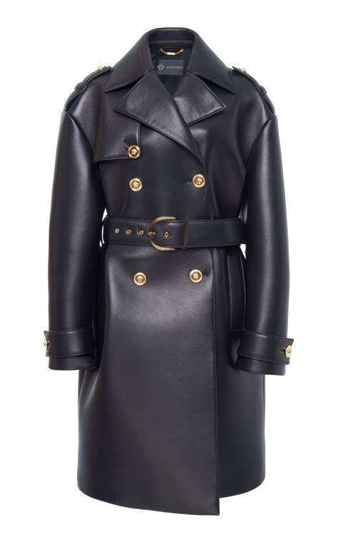 versace black leather trench coat|Versace leather jacket price.